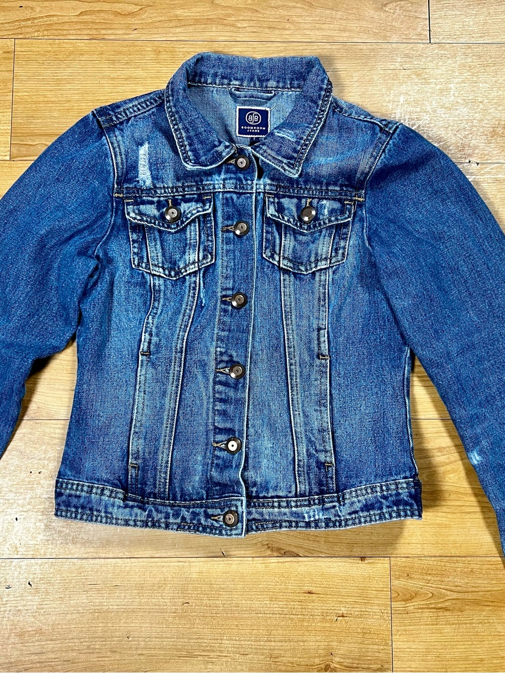 Boom Boom Jeans Denim Jacket Women’s L Distressed Medium Wash Trucker